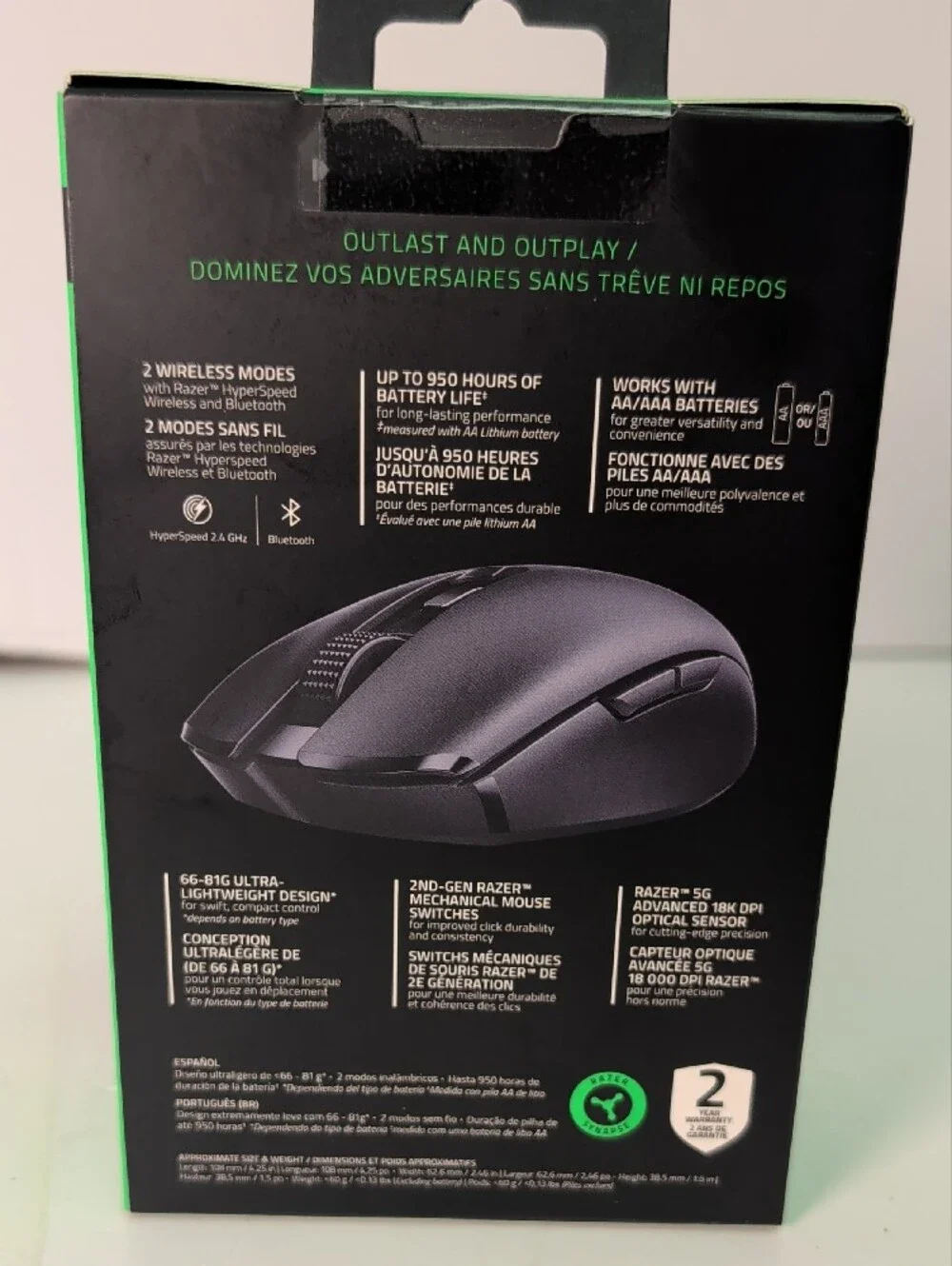 Razer Orochi V2 Wireless Gaming Mouse — Black with Green Logo